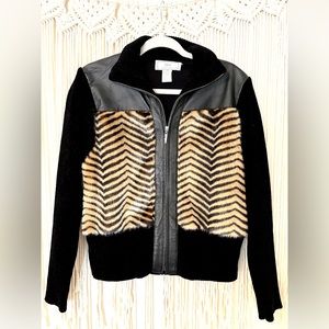 🖤 Women’s Sz Med Leopard Faux Fur & Real Leather Jacket by Lisa International🔥